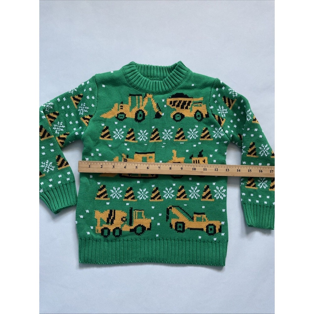 Rocksic  Construction Trucks Ugly Christmas Sweater  Toddler Boy Size  XS 3 Knit - Picture 2 of 6